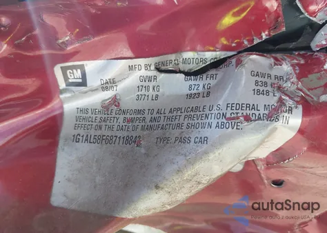 2008 Chevrolet Cobalt Lt from USA, damaged, VIN 1G1AL58F687118843